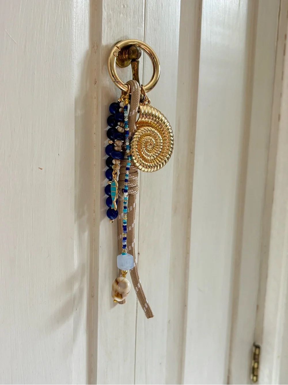 Gold & Blue Nautical Bead Keychain Charm